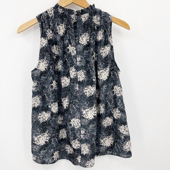 Joie Baltic Print Silky Sleeveless Keyhole Back Floral Top Smocked - Picture 5 of 8
